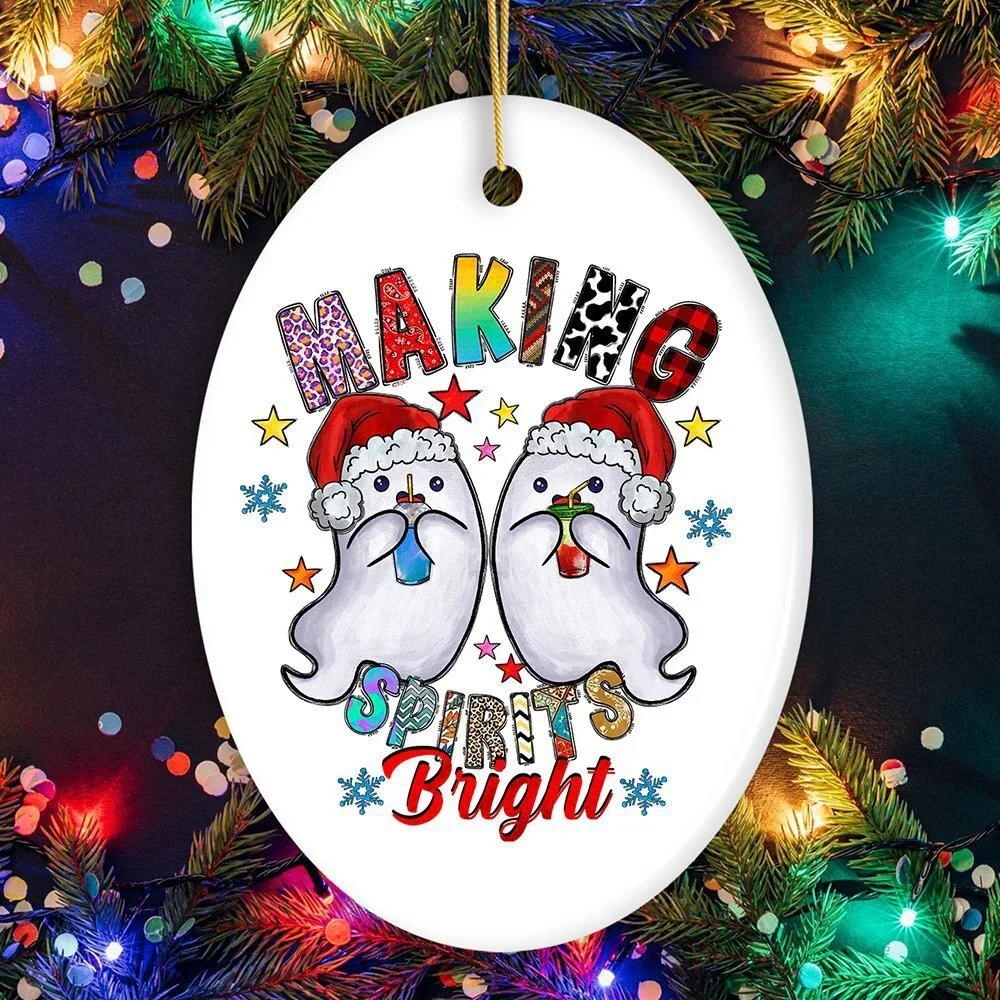 Making Spirits Bright Cute Ghost Duet Christmas Ornament, Ceramic Tree Decorati